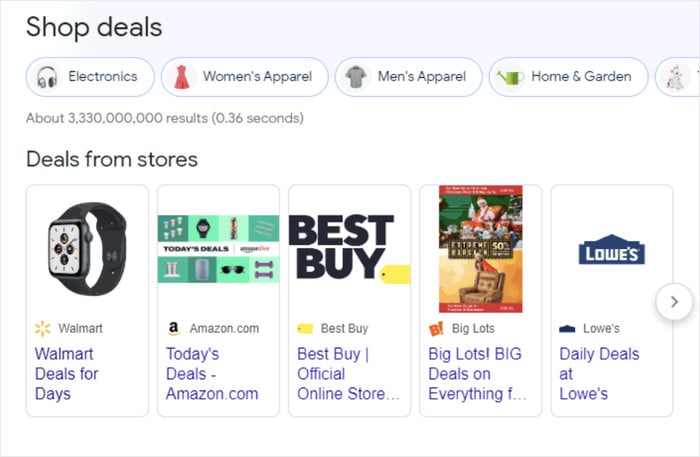 google shopping screenshot example