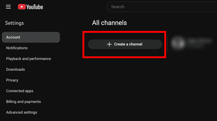 crea un canale su YouTube