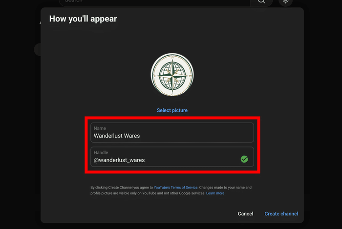 Esempi di nomi e nomi utente per canali YouTube