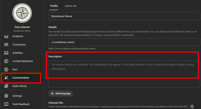 Aggiungi una descrizione al tuo canale YouTube
