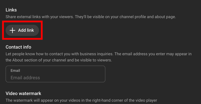 aggiungi un link alle informazioni sul tuo canale YouTube