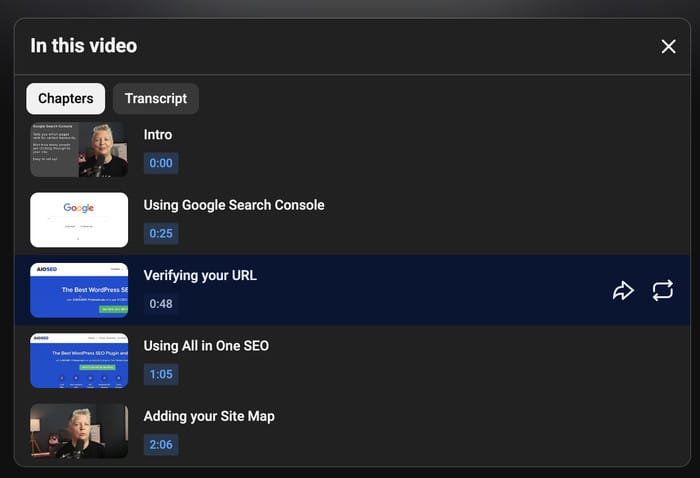 capitoli aggiunti a un video di YouTube