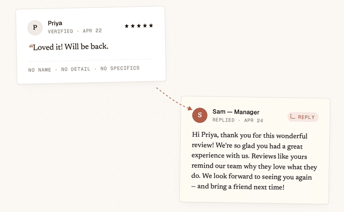 review response with offer to bring a friend