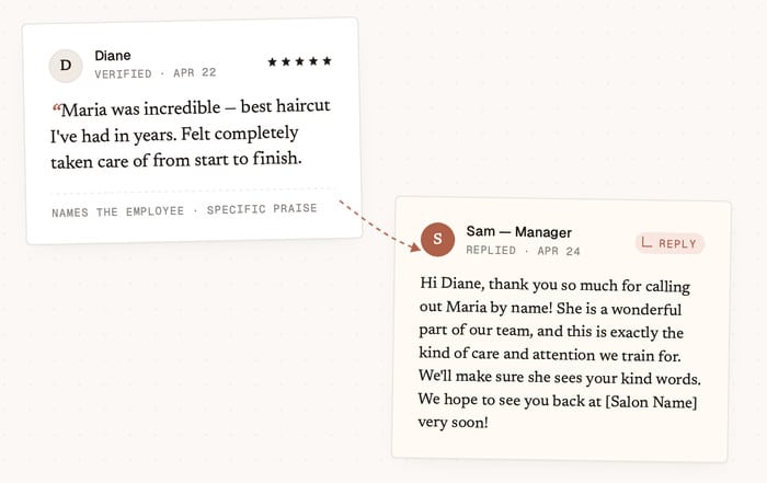 review that praises a specific employee