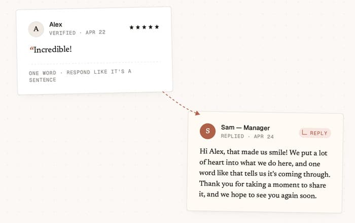 replying to a one-word review