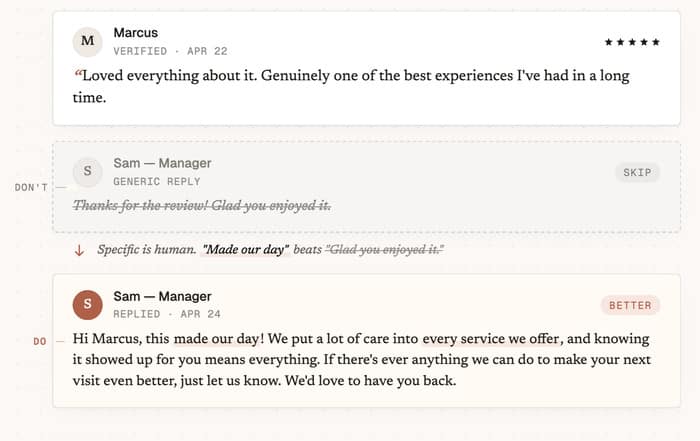 example of what to do with a review