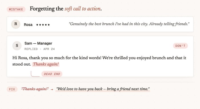forgetting a call to action in review response