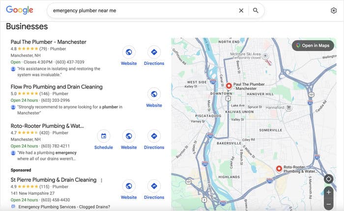 local businesses show in google serp