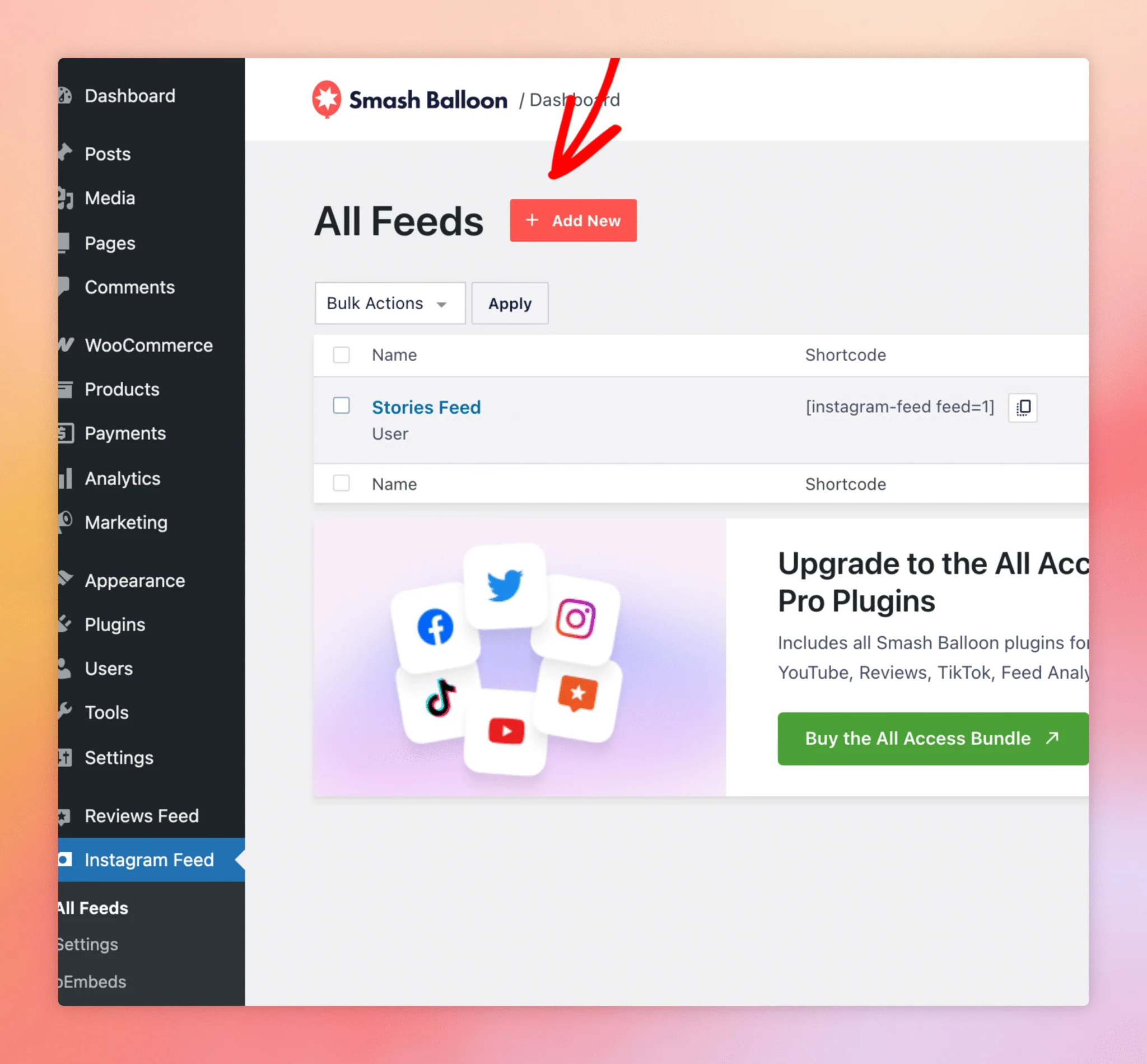 Cómo mostrar las historias de Instagram con Instagram Feed Pro — Paso 1