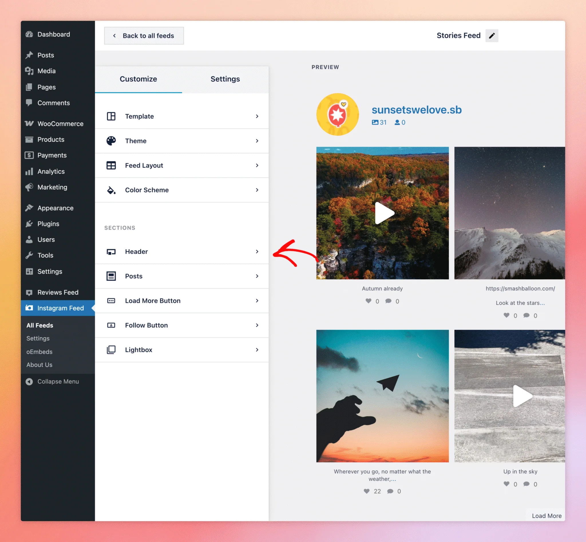 Cómo mostrar las historias de Instagram con Instagram Feed Pro — Paso 3