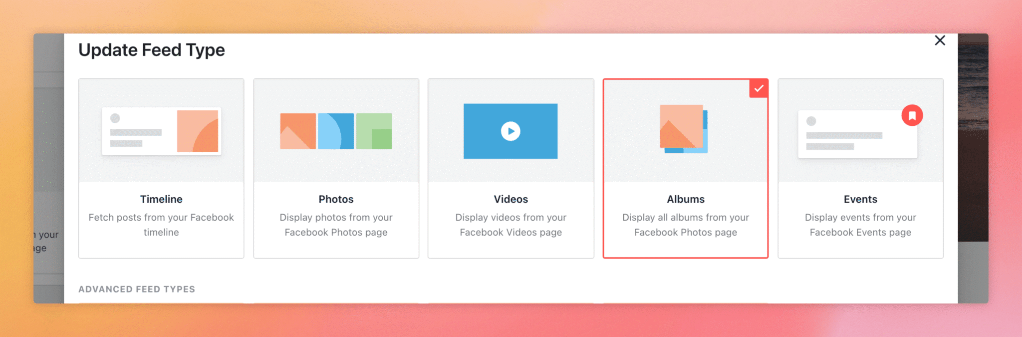 Custom Facebook Feed: Select Albums feed type - Smash Balloon Select Albums as the Feed Type in the Custom Facebook Feed customizer