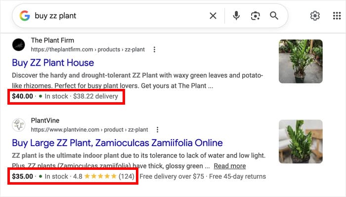 example of serp pages with and without a star rating - Smash Balloon example of serp pages with and without a star rating