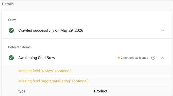 crawled page showing issues with the schema of a product listing - Smash Balloon crawled page showing issues with the schema of a product listing