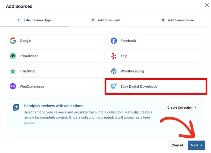 select edd as the source for your new feed - Smash Balloon select edd as the source for your new feed