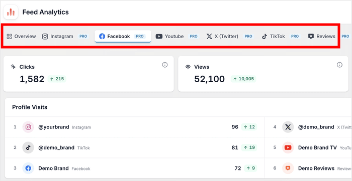 choose platform to see stats for in feed analytics - Smash Balloon choose platform to see stats for in feed analytics