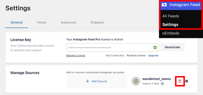 open feed settings and delete source - Smash Balloon open feed settings and delete source