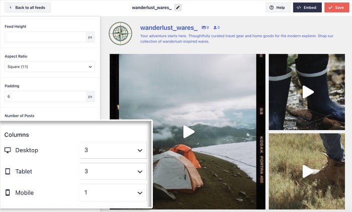 column settings for your instagram feeds - Smash Balloon Spalteneinstellungen für deine Instagram-Feeds