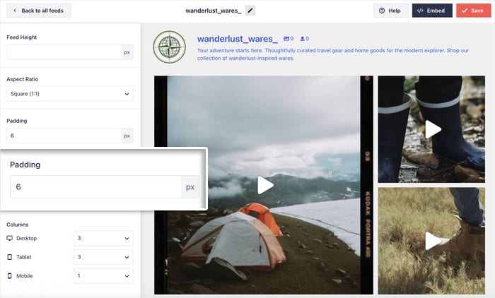 set padding for your feed layout - Smash Balloon Legen Sie den Abstand für Ihr Feed-Layout fest