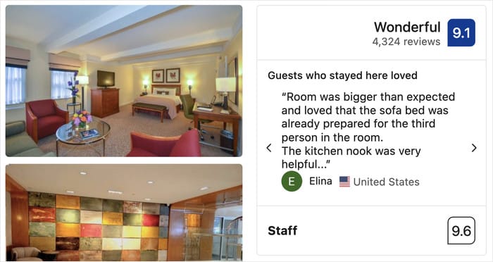 Exemplo de pontuação numa avaliação do booking.com