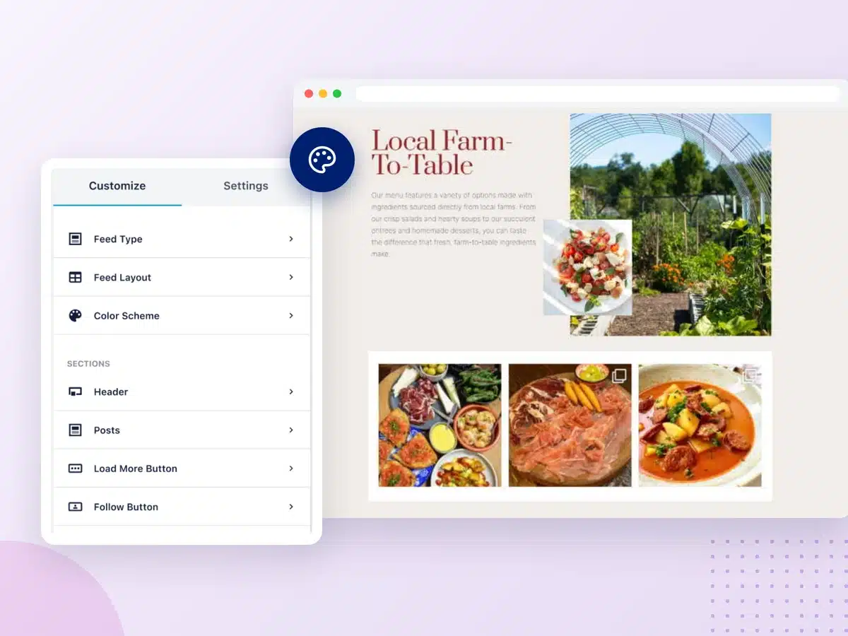 Strumento di personalizzazione del feed visivo con opzioni di layout e stile