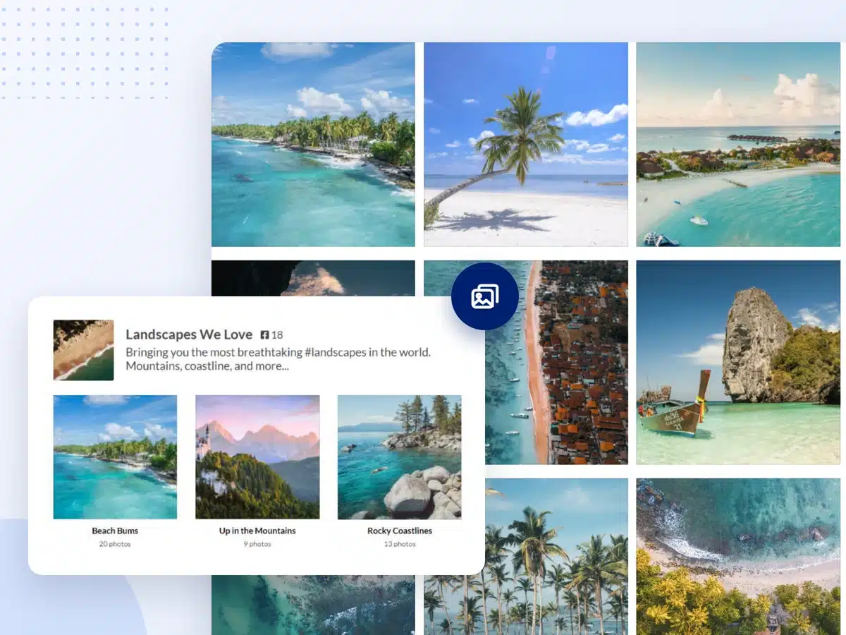 Facebook Feed Pro mostra gli album fotografici di Facebook con il numero di foto su una griglia di immagini del feed