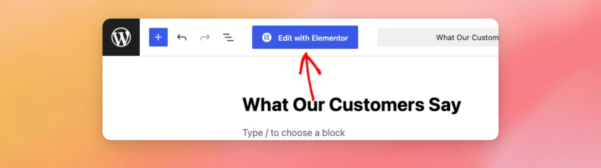El botón «Editar con Elementor» situado en la parte superior del editor de WordPress