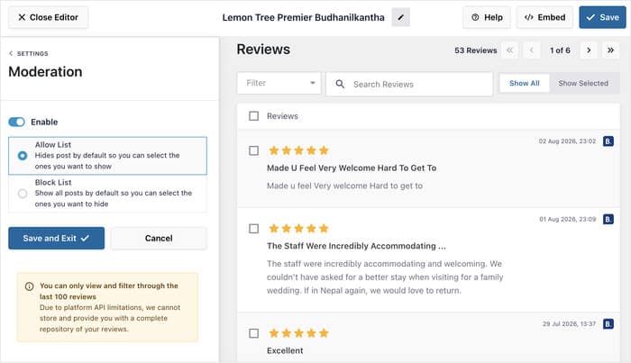 moderation option for booking reviews - Smash Balloon moderation option for booking reviews