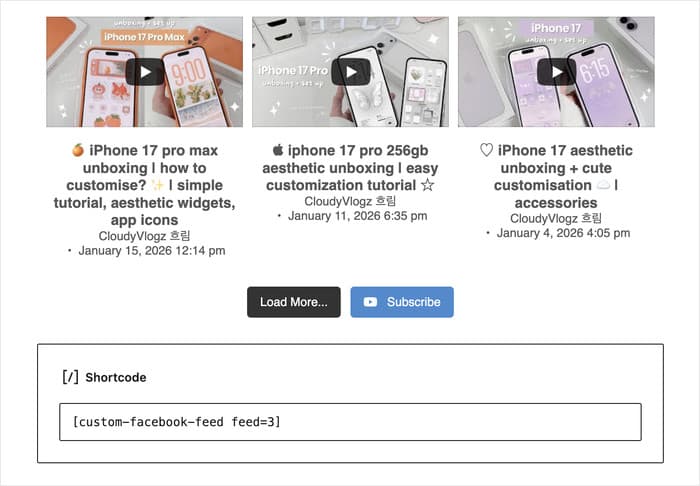shortcode and gutenberg block to embed feeds on a page