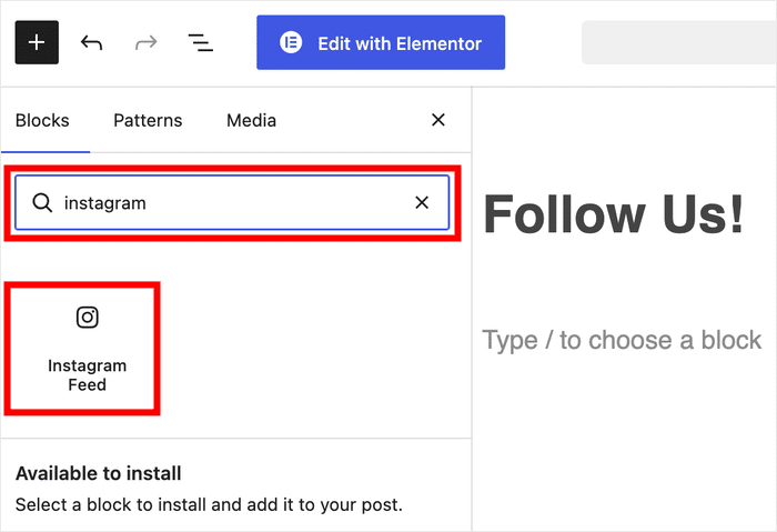 add instagram feed block to the gutenberg editor