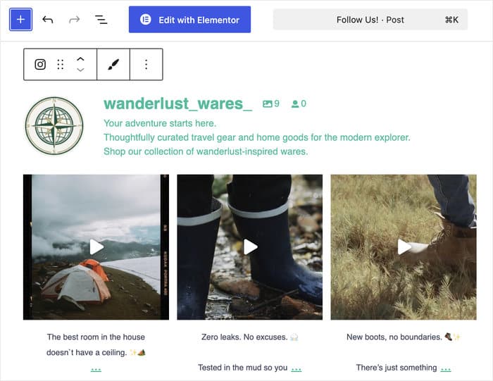 instagram feed live preview on a page