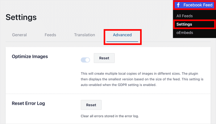 open advanced options for your facebook feed