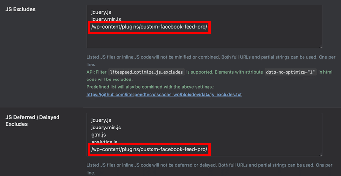 add exclusions for the facebook feed plugin