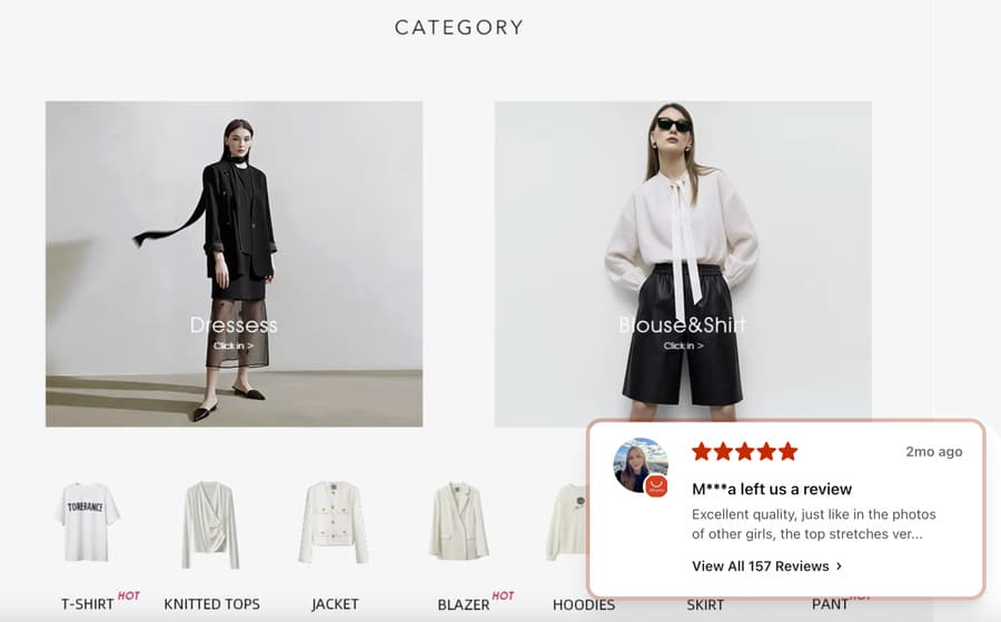 example of a review popup with aliexpress reviews