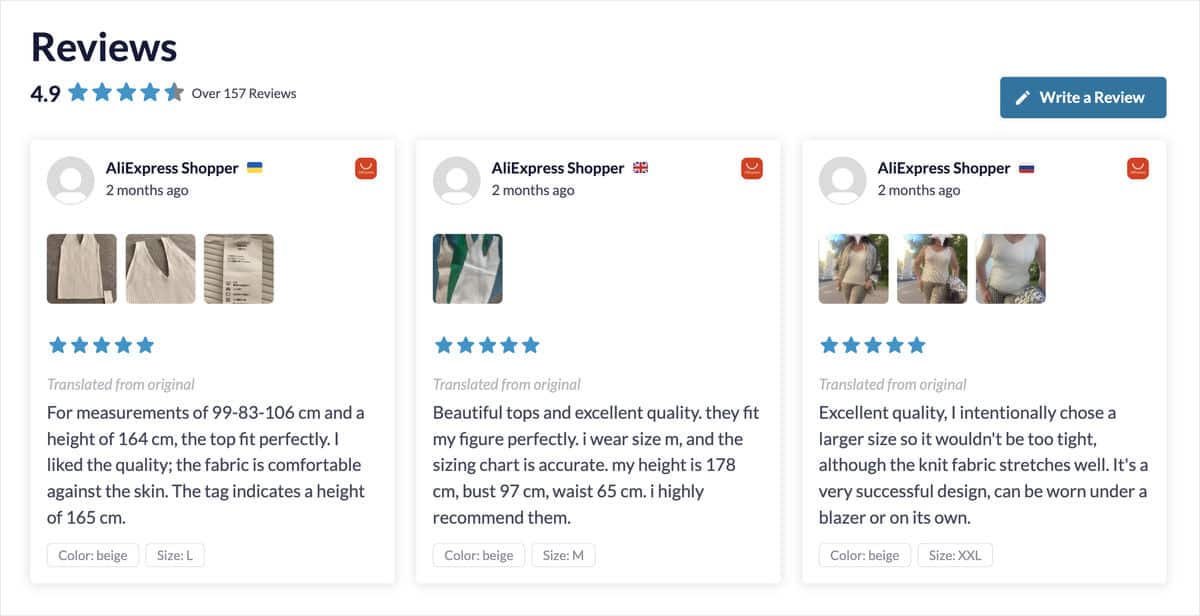 aliexpress reviews with user photos