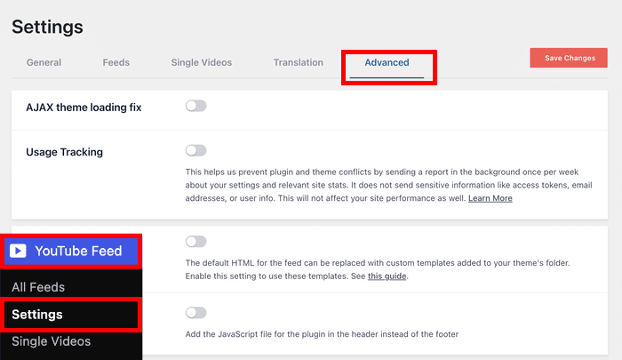 open advanced settings page youtube feed pro - Smash Balloon Ouvrir la page des paramètres avancés de YouTube Feed Pro