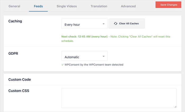 custom code and gdpr settings for youtube feed pro - Smash Balloon Code personnalisé et paramètres RGPD pour YouTube Feed Pro