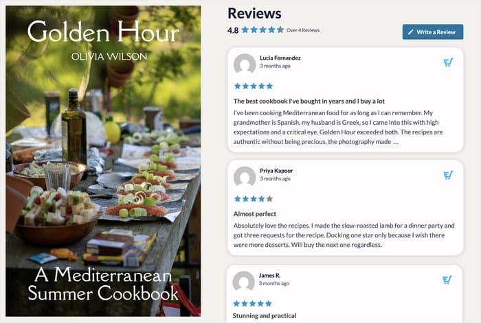example of a review feed on a website with schema attached