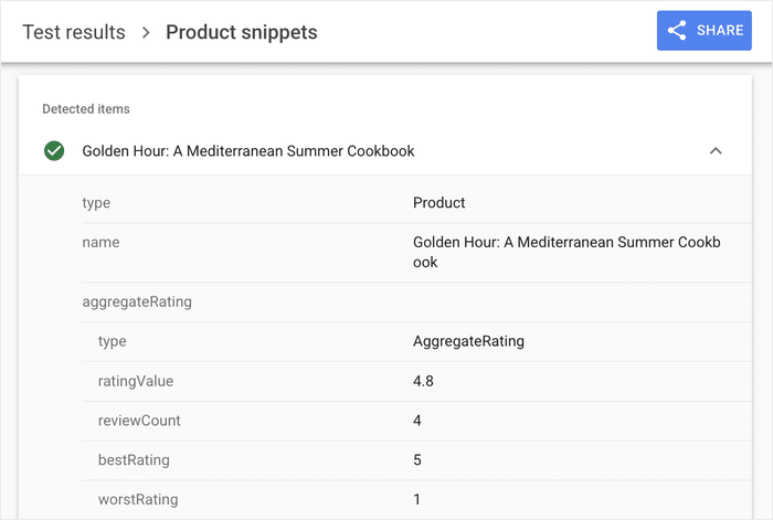 product schema generated by reviews feed detected by google