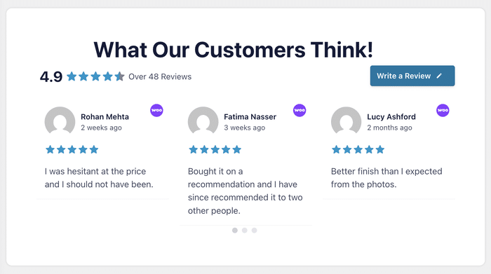 user review feed that has a heading at the top