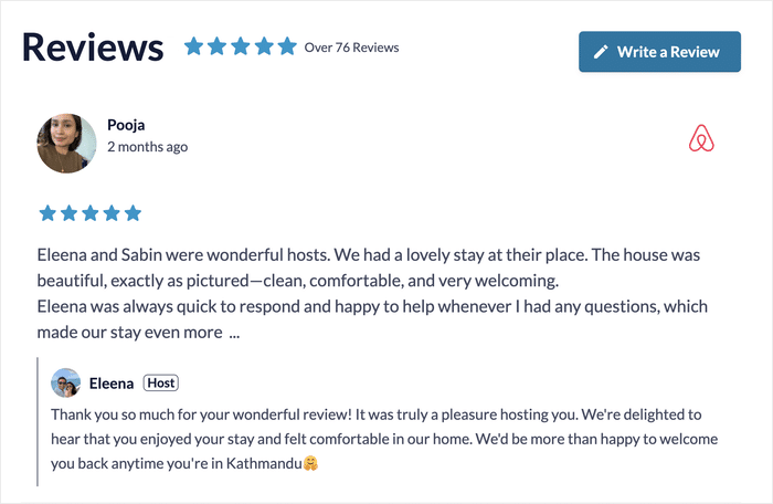 airbnb review with response from host - Smash Balloon airbnb review with response from host