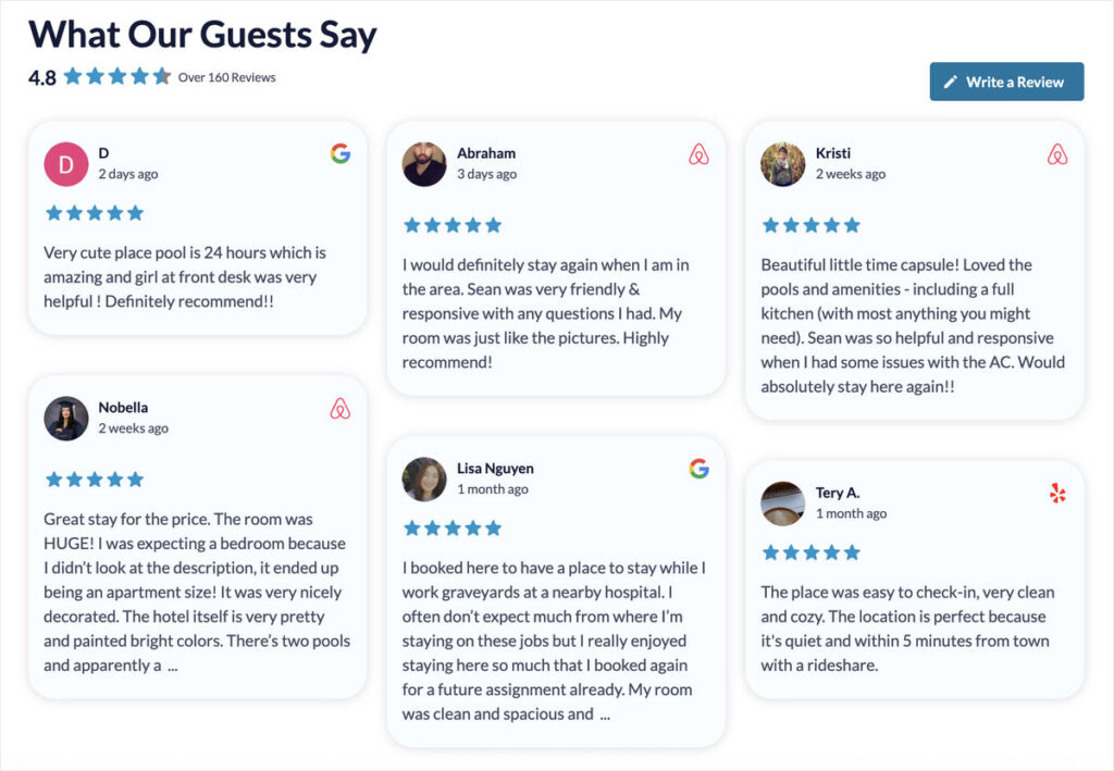 example of a mixed review feed including airbnb reviews - Smash Balloon example of a mixed review feed including airbnb reviews