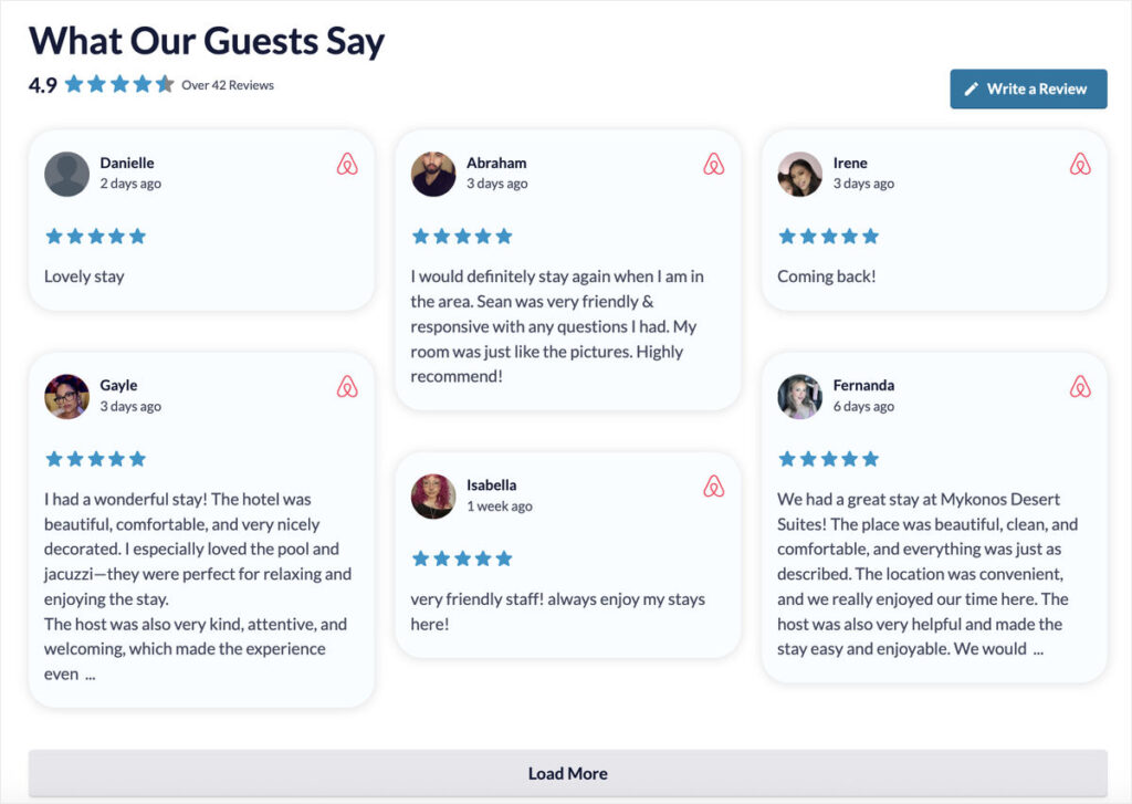 example of a reviews feed with airbnb reviews displayed - Smash Balloon example of a reviews feed with airbnb reviews displayed