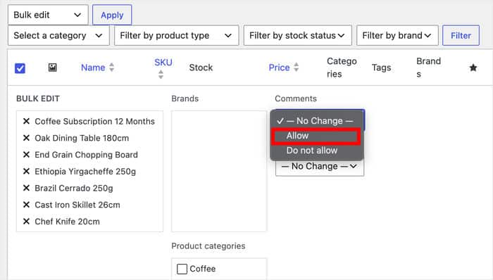 allow comments everywhere woocommerce