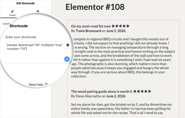 add edd reviews as shortcode in elementor