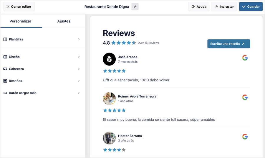 example of a translated UI for the reviews feed plugin - Smash Balloon example of a translated UI for the reviews feed plugin