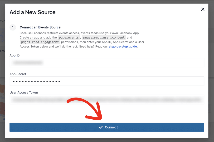 connecting a new facebook events source in facebook feed pro - Smash Balloon Cómo conectar una nueva fuente de eventos de Facebook en Facebook Feed Pro