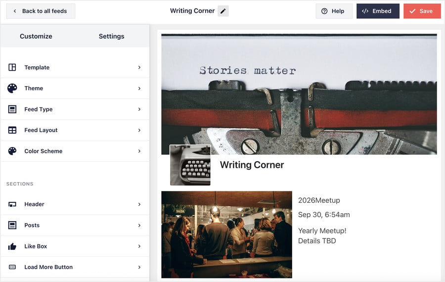 customize your facebook events feed in the live editor - Smash Balloon Personaliza tu feed de eventos de Facebook en el editor en tiempo real