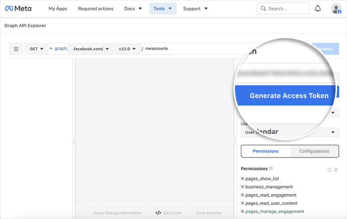 generate access token for your new facebook app - Smash Balloon Genera un token de acceso para tu nueva aplicación de Facebook