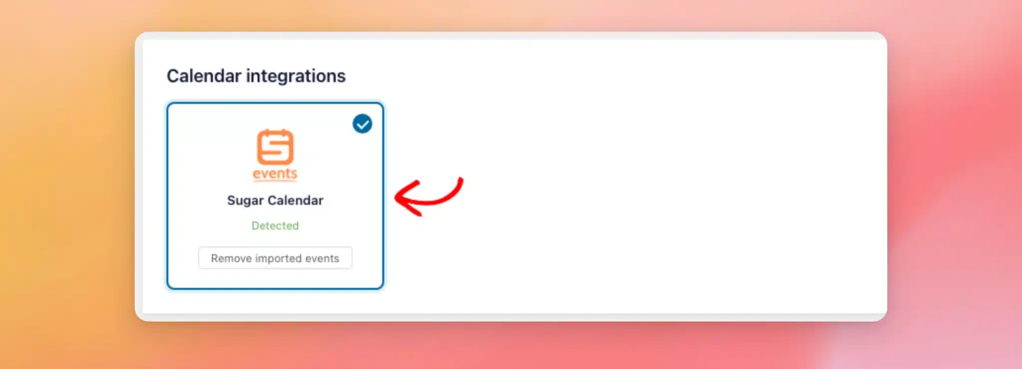 La sección «Integraciones de calendario» con la ficha «Sugar Calendar» seleccionada