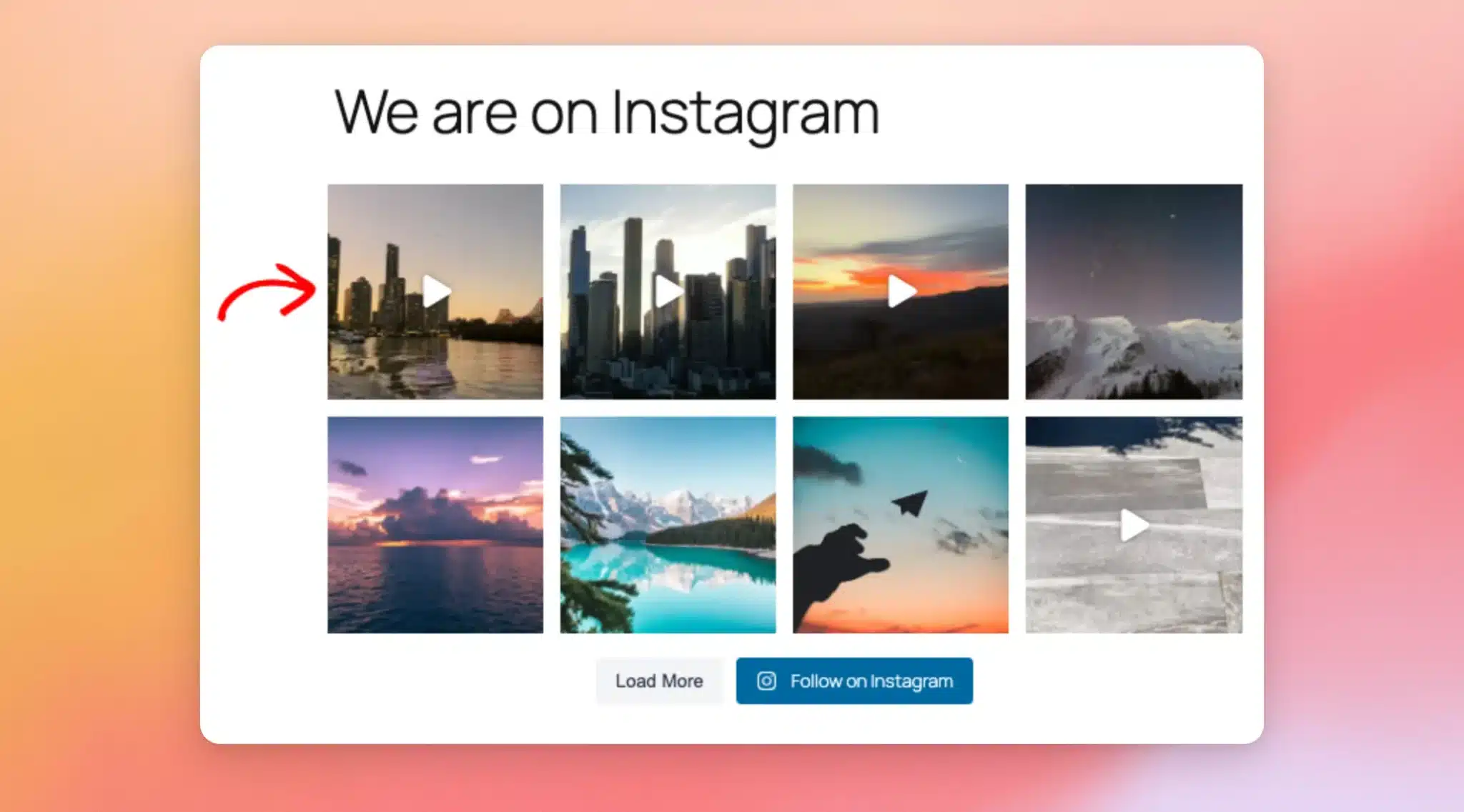 Ein Instagram-Feed auf einer Website mit einem Reel an erster Stelle